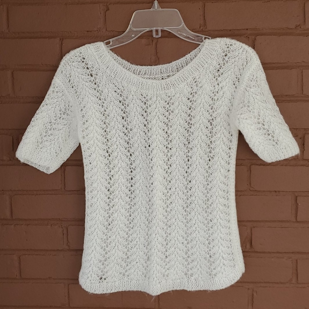 Handmade Pointelle White Mohair Short Sleeve Top